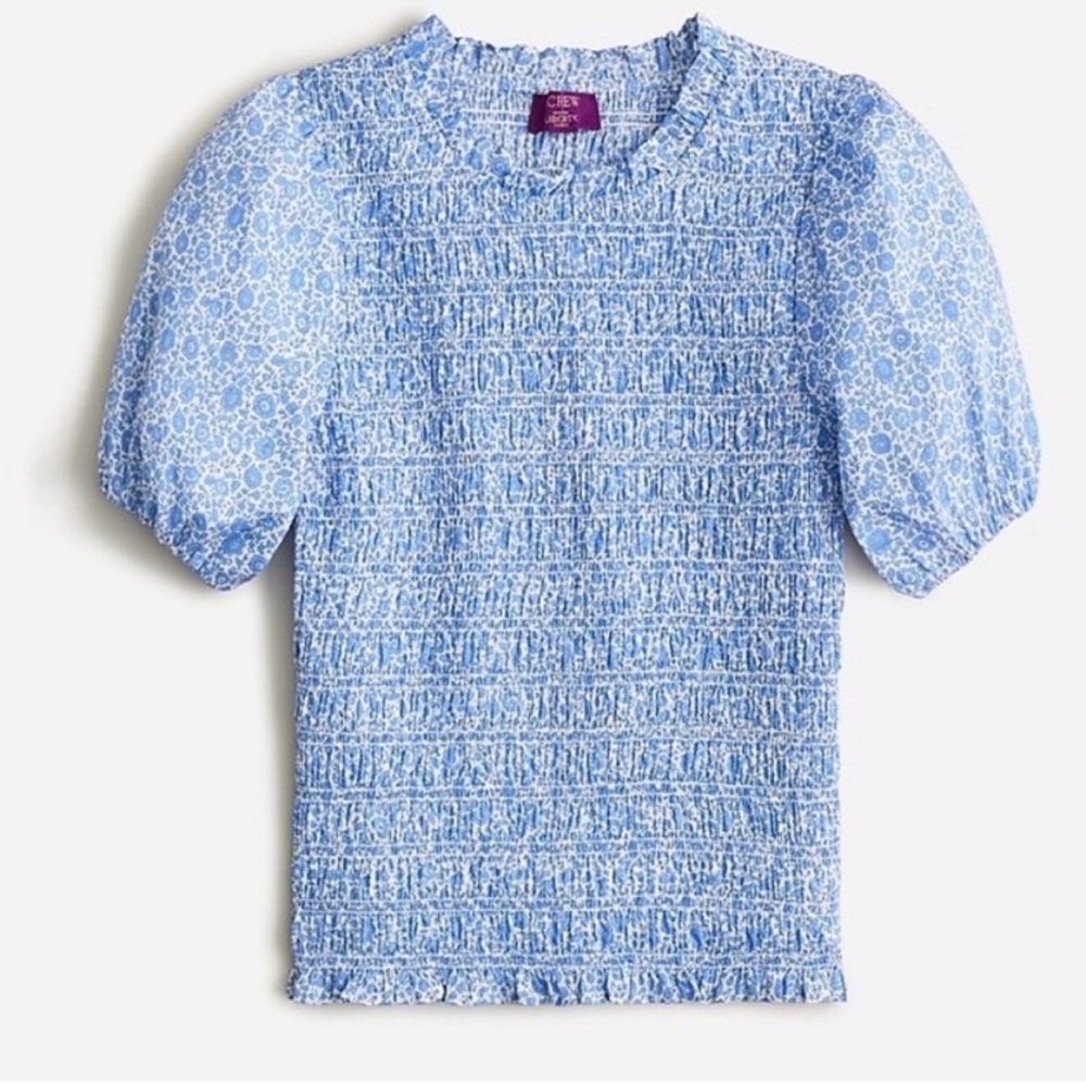 J. Crew Liberty Fabric Smocked Puff Sleeve Top